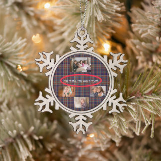 Best Mum Tartan Star Collage Design Snowflake Pewter Christmas Ornament