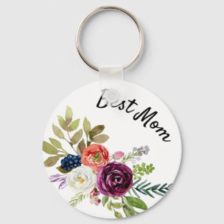 Best Mum Watercolor Floral Spring Key Ring