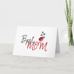 Best Mum Watercolor Red Rose Floral Mother`s Day Card