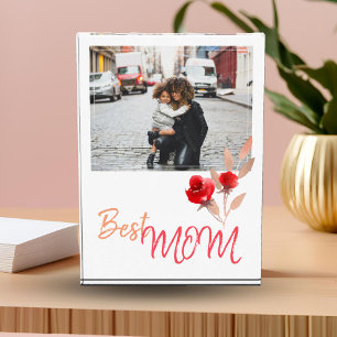 Best Mum Watercolor Red Roses Mother`s Day Photo Block