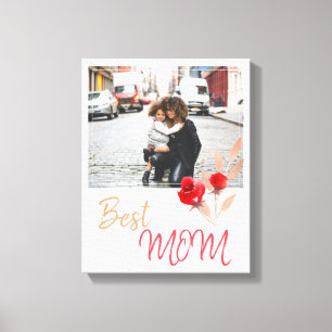Best Mum Watercolor Red Roses Mother`s Day Photo Canvas Print