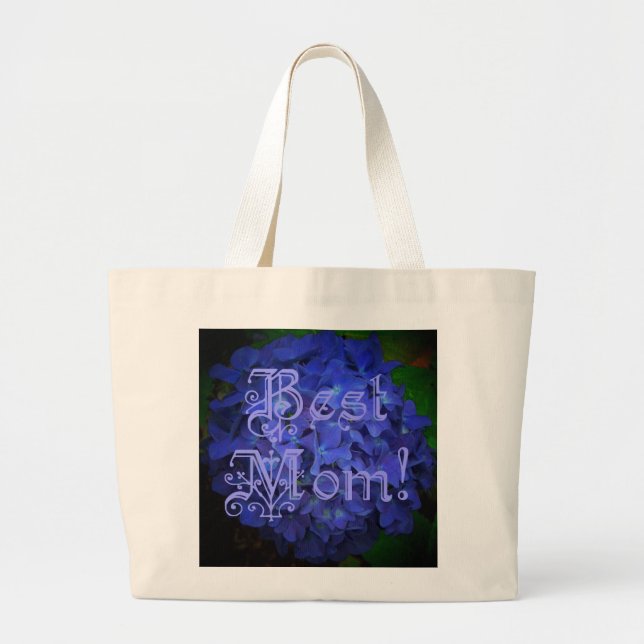 Best Mum with Blue Flower Background Large Tote Bag (Front)