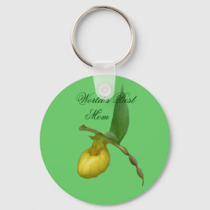 Best Mum Yellow Lady Slipper Flower Photo Keychain