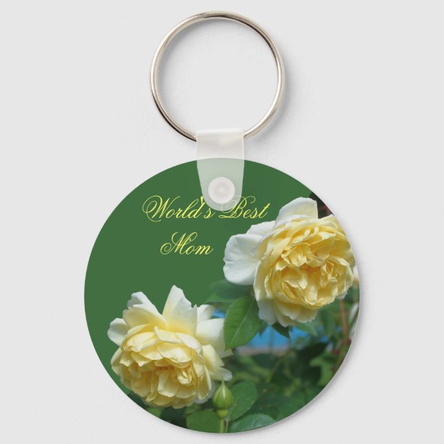 Best Mum Yellow Roses Flower Photo Keychain (Front)