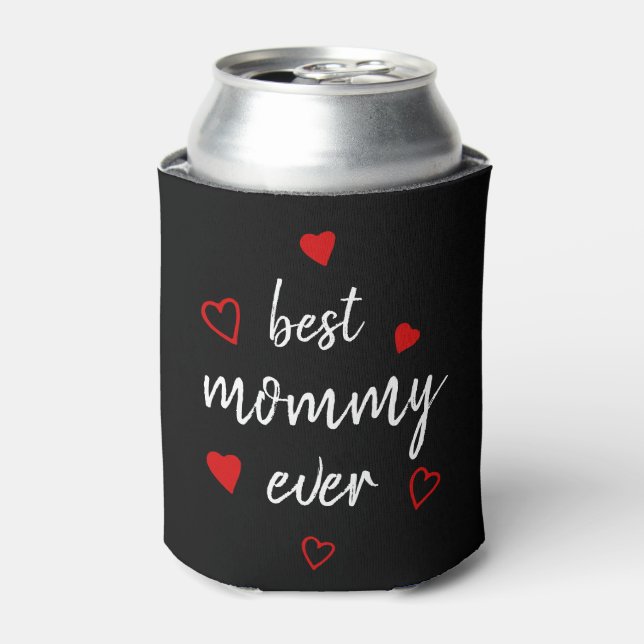 Best Mummy Ever Cute Handwritten Script Red Heart Can Cooler (Can Front)