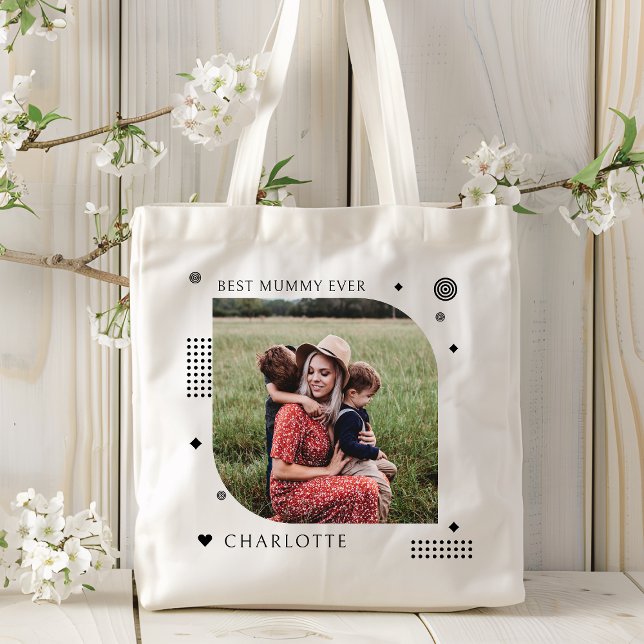 Best Mummy Ever Name Photo Trendy Simple Modern Tote Bag (Creator Uploaded)