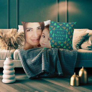 Best Mummy Ever Photo Christmas Tree Pattern Green Cushion