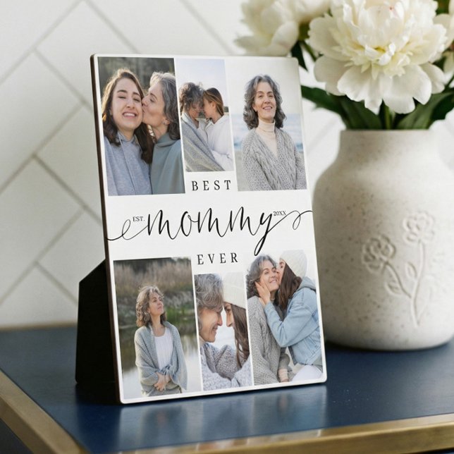 Best Mummy Ever Script 6 Photo Collage Keepsake Plaque (Best Mommy Ever Script Photo Collage Gift Keepsake Plaque)