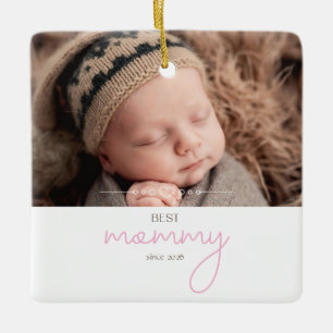 Best Mummy Since Year Photo Script Font Heart Ceramic Ornament