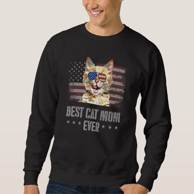 Best Munchkin Cat Mum Ever Retro Usa American Flag Sweatshirt (Front)