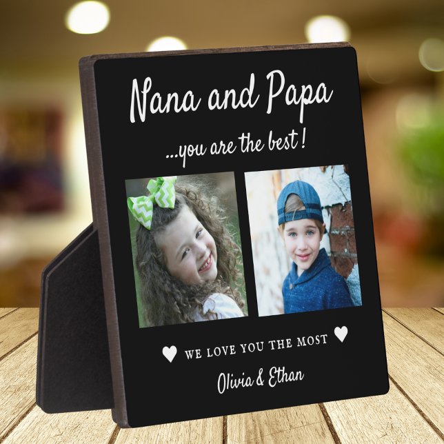 Best Nana And Papa Grandkids 2 Photo Collage Black Plaque (Creator Uploaded)