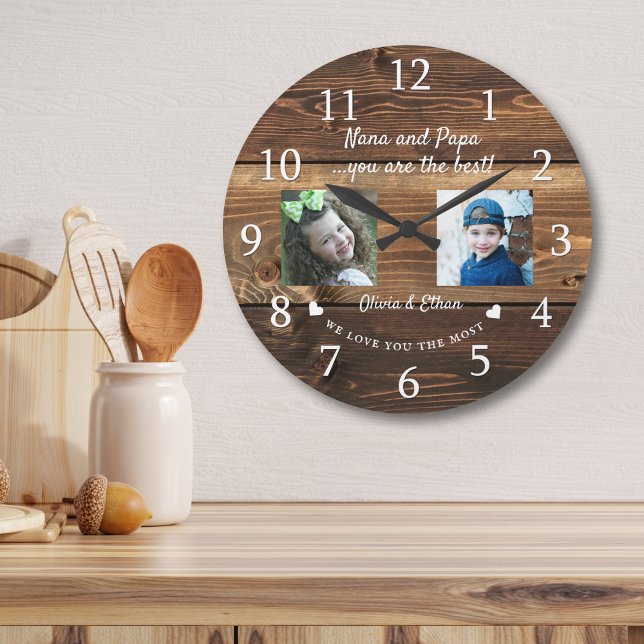 Best Nana And Papa Grandkids 2 Photo Collage Wood Large Clock (Best Nana And Papa Grandkids 2 Photo Collage Wood Large Clock
)