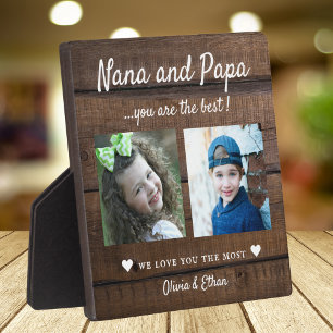 Best Nana And Papa Grandkids 2 Photo Dark Wood Plaque