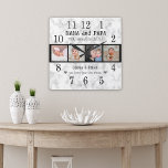 Best Nana And Papa Grandkids 4 Photo Marble Square Wall Clock<br><div class="desc">Elegant marble clock personalised with 4 photos of grandkids and names for the best ever nana and papa.
The personalised photo clock makes it a perfect gift for all occasions.</div>