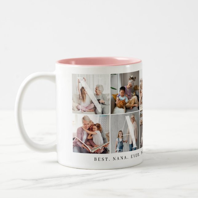 Best Nana Ever, 10 Photo Grid Gift for Grandma Two-Tone Coffee Mug (Left)