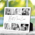 Best Nana Ever 6 Photo Collage Modern Grey Script Plaque<br><div class="desc">“Best Nana Ever.” She’s loving every minute with her grandkids. A stylish, simple visual of soft grey handwritten script and soft turquoise blue sans serif typography overlay a white background. Add six, cherished photos of your choice and customise the name(s)/message, for the perfect modern, stylish, personalised photo plaque she’ll treasure...</div>