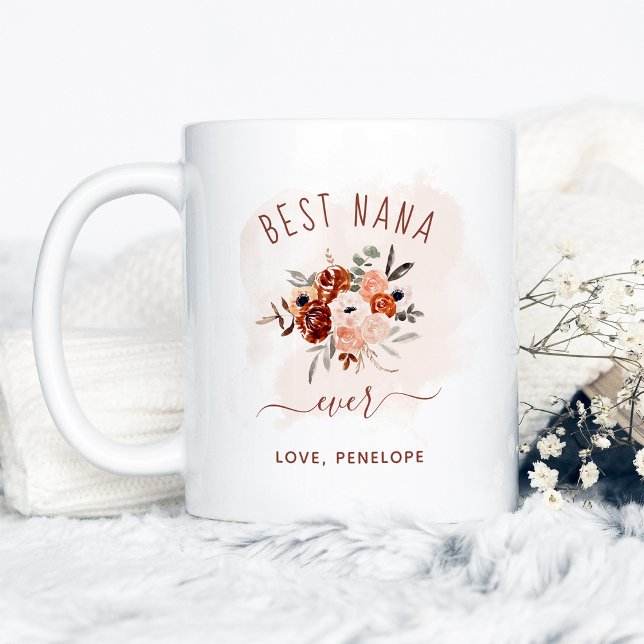 Best Nana Ever | Boho Terracotta Floral Coffee Mug (Creator Uploaded)
