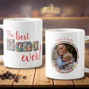 Best Nana Ever Bold Floral Pink Photo Coffee Mug