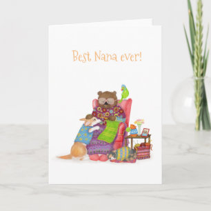 Best Nana ever card with cute bear and corgi
