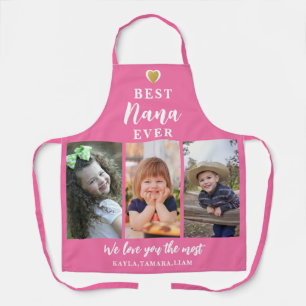 Best Nana Ever Grandkids 3 Photo Collage Pink Apron