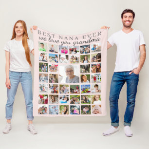 BEST NANA EVER Grandma Photo Collage Blush Pink Fleece Blanket