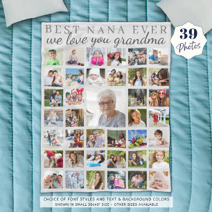 BEST NANA EVER Grandma Photo Collage Grey Fleece Blanket