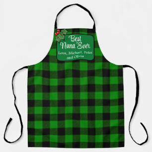 Best Nana Ever green classic Plaid Holly berries  Apron