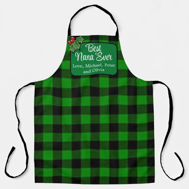 Best Nana Ever green classic Plaid Holly berries  Apron (Front)