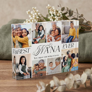 Best Nana Ever Heart Family Photo Collage keepsake Block