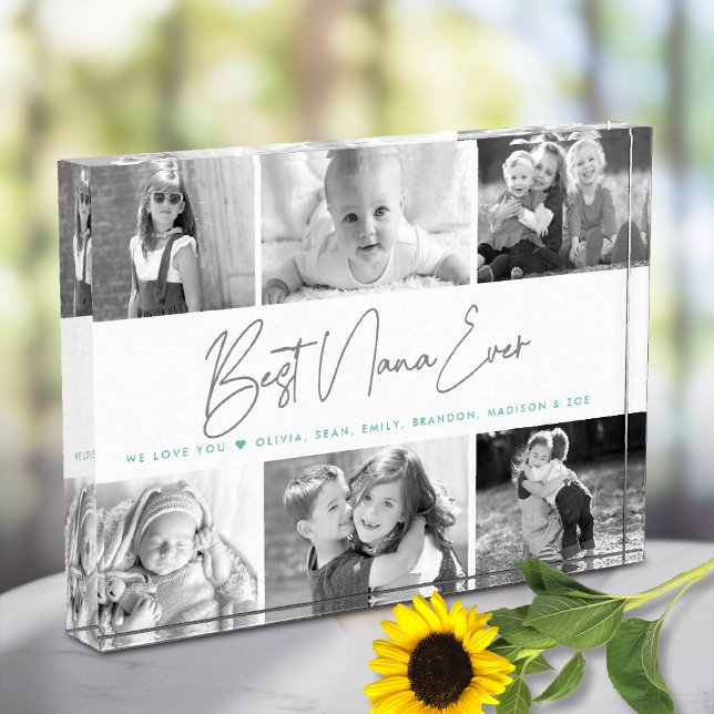Best Nana Ever Modern Grey Script Custom Collage 6 Photo Block (Creator Uploaded)