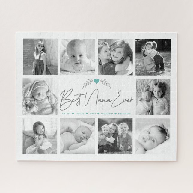 Best Nana Ever Modern Script 10 Photo Collage Chic Jigsaw Puzzle (Horizontal)