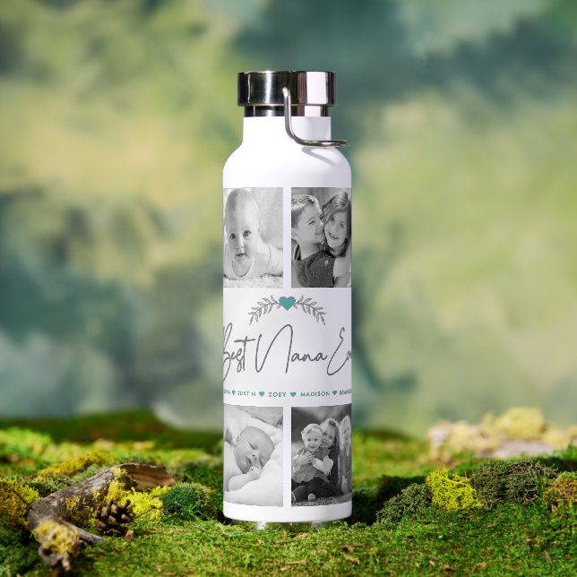 Best Nana Ever Modern Script 10 Photo Collage Chic Water Bottle (Outdoor)