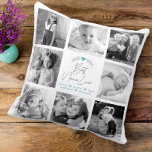 Best Nana Ever Modern Script 8 Photo Collage Chic Cushion<br><div class="desc">“Best Nana Ever.” She’s loving every minute with her grandkids. . A stylish, simple visual of soft grey handwritten script and leaf heart laurel, along with soft turquoise blue sans serif and script typography overlay a white background. A white heart and your personalised message overlay soft turquoise on the back....</div>