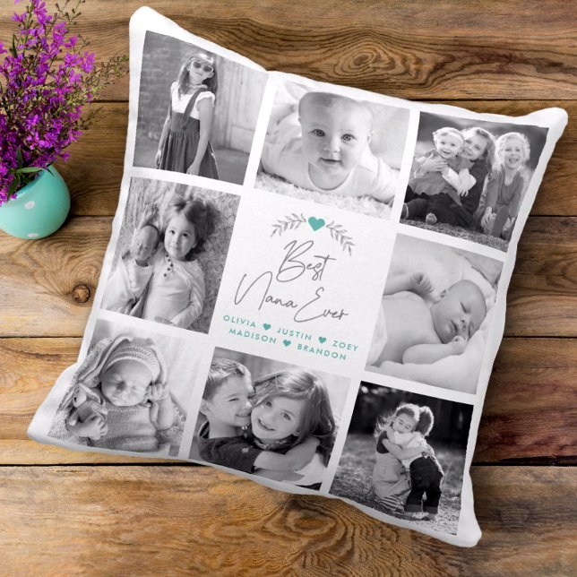 Best Nana Ever Modern Script 8 Photo Collage Chic Cushion (Creator Uploaded)