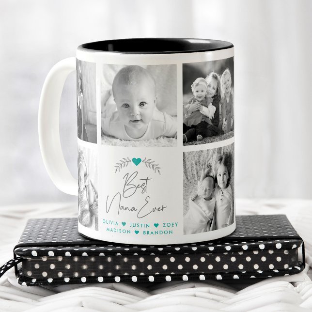 Best Nana Ever Modern Script 8 Photo Collage Cute Two-Tone Coffee Mug (Creator Uploaded)