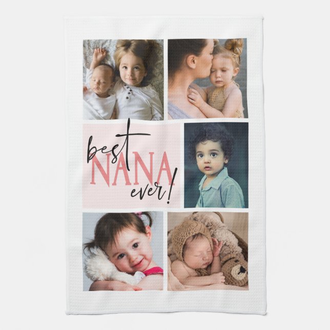 Best Nana Ever Photo Collage Tea Towel (Vertical)