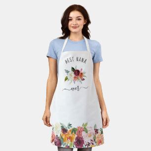 Best Nana Ever   Trendy Burgundy Boho Floral Apron