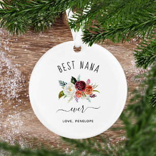 Best Nana Ever Trendy Burgundy Boho Floral Photo Ornament