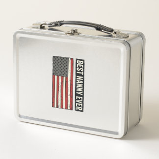 Best Nanny Ever Patriotic Vintage Flag Shirt Desig Metal Lunch Box