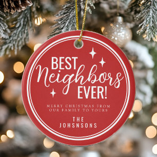 Best Neighbors Ever Retro Red and White Ceramic Tree Decoration