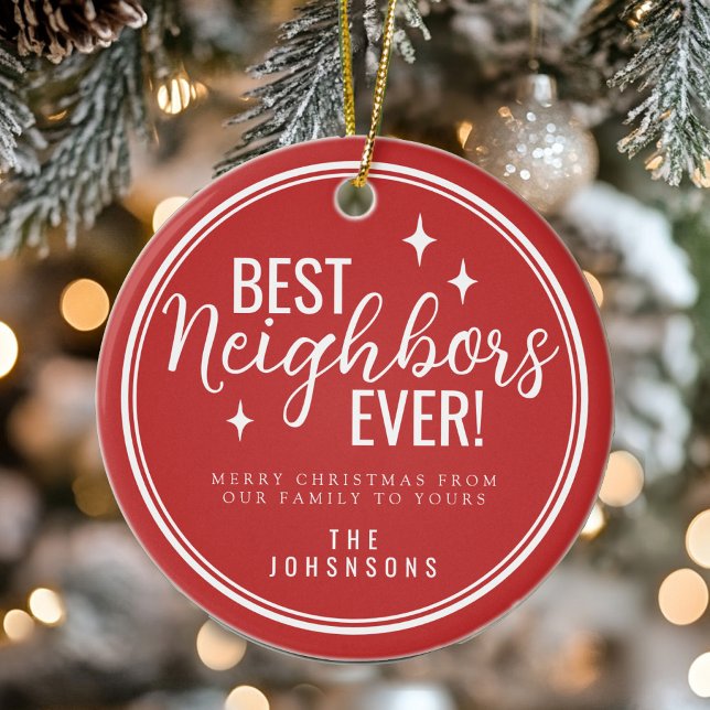 Best Neighbors Ever Retro Red and White  Ceramic Tree Decoration (Best Neighbors Ever Retro Red and White Ceramic Ornament)