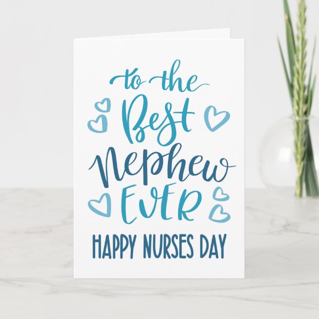 Best Nephew Ever Nurses Day Typography in Blue Card (Front)