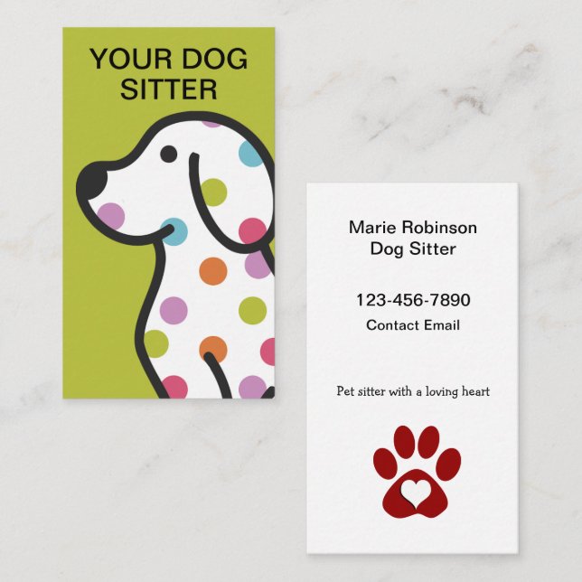 Best New Dog Sitter Contact Business Cards (Front/Back)
