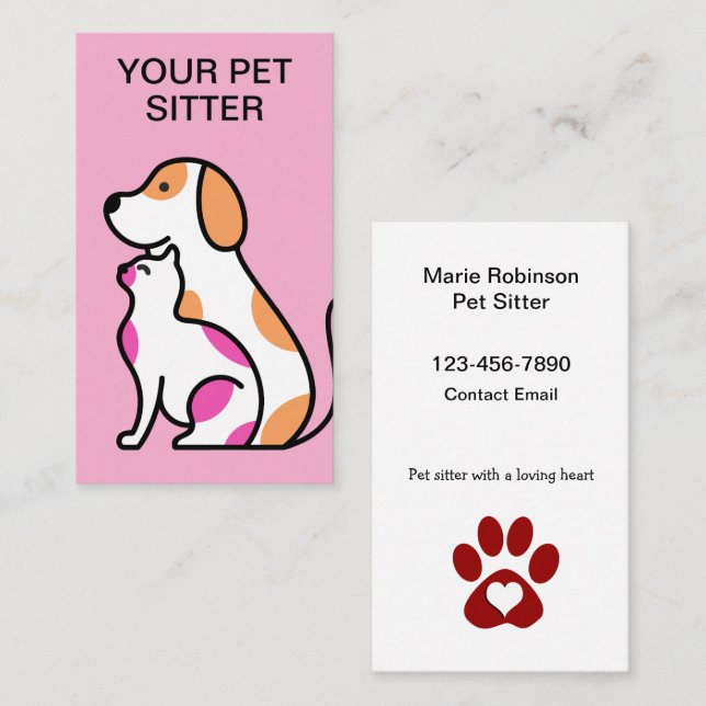 Best New Pet Sitter Contact Business Cards (Front/Back)