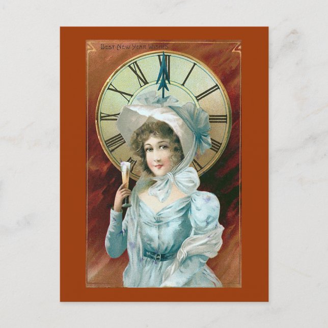 "Best New Year Wishes" Vintage Holiday Postcard (Front)