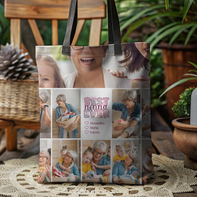 Best Nonna Ever Floral 10 Photo Collage Tote Bag (Creator Uploaded)