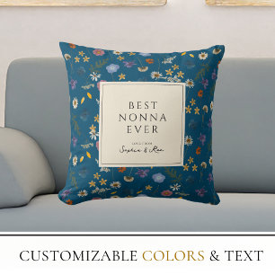 Best Nonna Ever Flowery Teal Wildflowers Cute Cushion