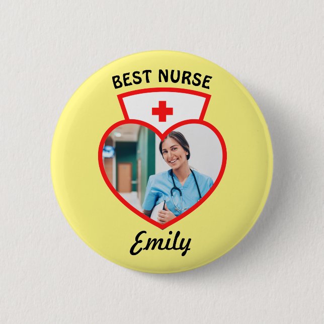 Best Nurse Cute Birthday Gift Add Your Photo Name 6 Cm Round Badge (Front)