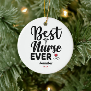 Best Nurse Ever Caduceus Heart Personalized Ceramic Tree Decoration