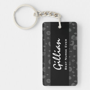 Best Nurse Ever Custom Name Black Leopard Gift Key Ring